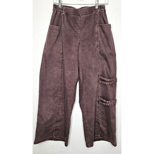 $135 EB Alyans Pants Womens Medium Brown Cargo Wide Leg Elastic Waist Baggy Euro